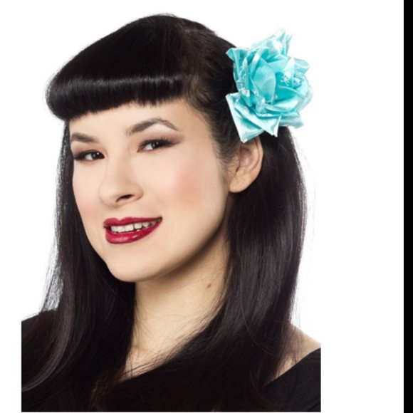 Turquoise and White Skull Rose Hair Clip - Picture 2 of 3